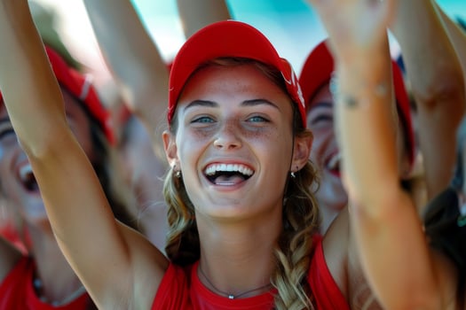 A group of sport fans cheering a sport match photo