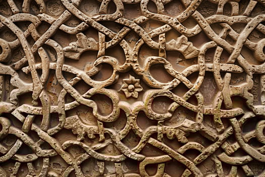 AI generated Colorful vintage surface with an old oriental pattern. The background is a texture that has a decorative value. For overlay or texture designs photo