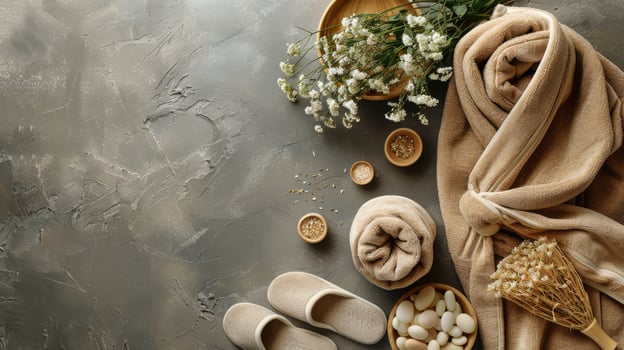Pair of Slippers Beside Flowers photo