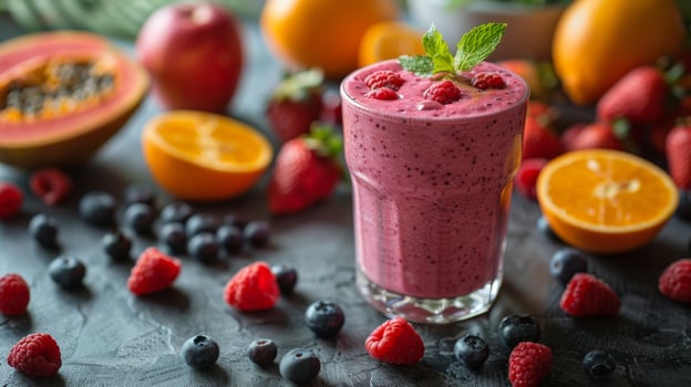 Garnished Smoothie With Berries and Mint photo