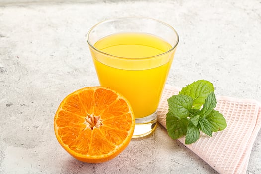 Fresh orange juice served mint photo
