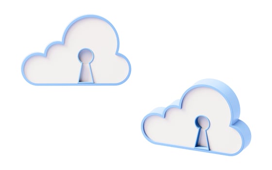 Cloud computing with security lock, 3d rendering. photo