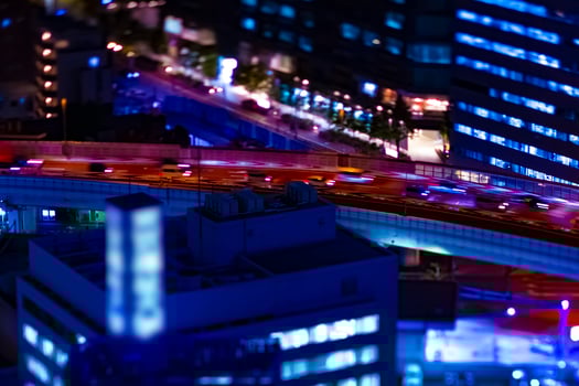 A night highway at the urban city in Tokyo tiltshift photo