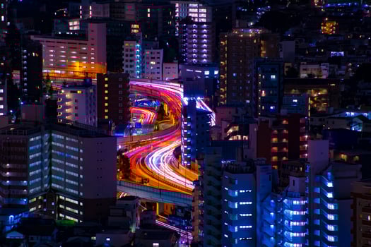 A night highway at the urban city in Tokyo long shot photo
