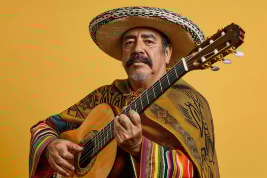 Man in Mexican Outfit Playing Guitar. photo