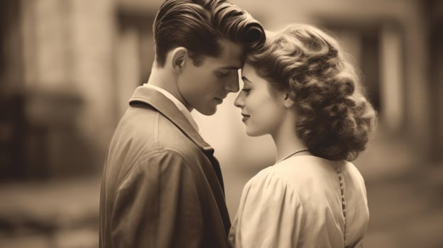 Romantic couple in a vintage sepia scene. photo