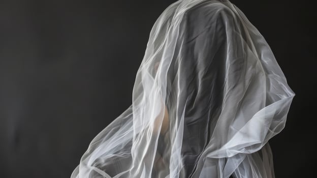 Woman Wearing White Veil in Black Background. AI-generated photo