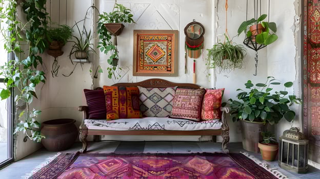 Boho-Inspired Cozy Living Space with Eclectic Decor and Global Accents photo