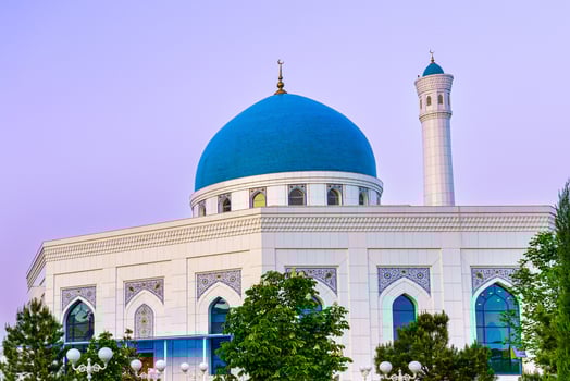 The Minor Mosque covered with white marble in the center of Tashkent at sunset. photo