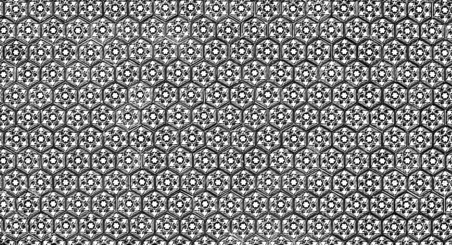 Geometric traditional Islamic ornament. Fragment of a ceramic mosaic. Black and white. photo