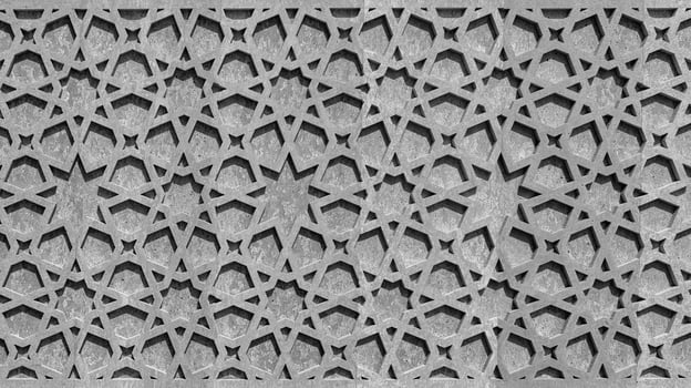 Black and white Geometric traditional Islamic ornament. Fragment of a mosaic.Abstract background. photo