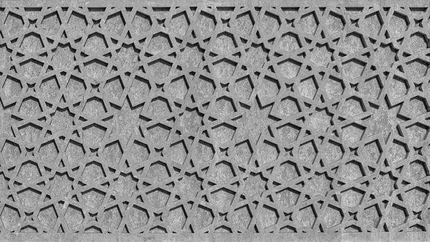 Black and white Geometric traditional Islamic ornament. Fragment of a mosaic.Abstract background. photo