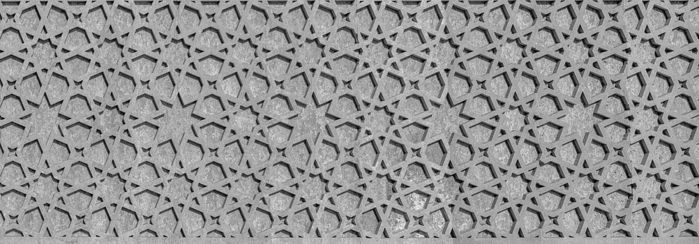 Black and white Geometric traditional Islamic ornament. Fragment of a mosaic.Abstract background. photo