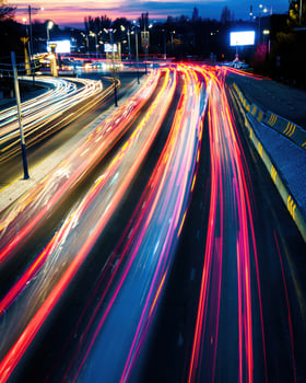 Car traffic light at night city. photo