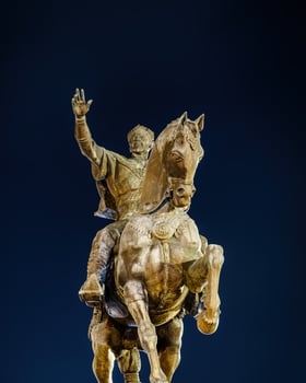 Monument Amir Timur or Tamerlane at nighttime in Tashkent. photo