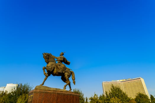 Tashkent, Uzbekistan - October 16, 2023 Monument Amir Timur or Tamerlane on a sunny day. photo
