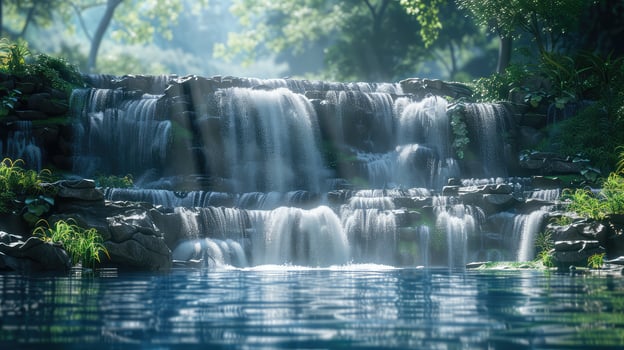 waterfall in the dark forest photo