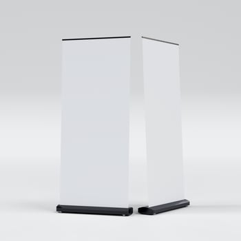 Empty Signage Stand Design Template. Mockup display for advertising, poster, billboard or represent promotion product concept. 3D Rendering photo