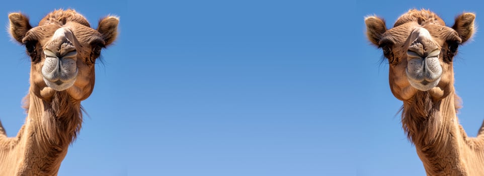 camel Isolated on a blue sky background - Copy space, ai-generated photo