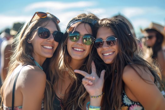 Three Young Women Posing Together at a Music Festival photo