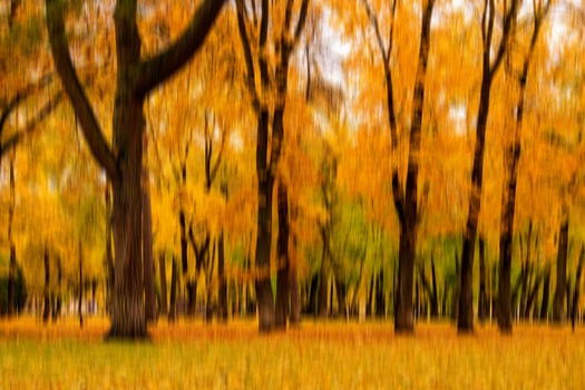 Autumn park vertical motion blurr background. Fall season abstract. photo