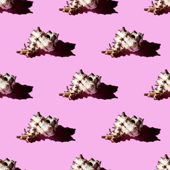 Seamless pattern of clam shells on a pastel background. photo