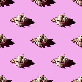 Seamless pattern of clam shells on a pastel background. photo