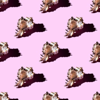 Seamless pattern of clam shells on a pastel pink background. photo