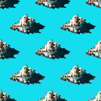 Seamless pattern of clam shells on a cyan background. photo
