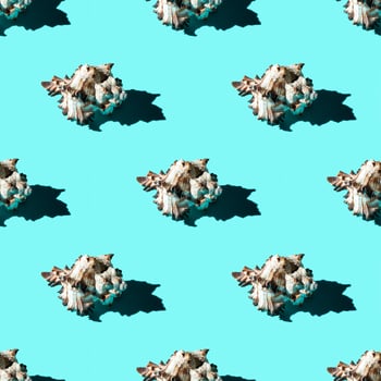 Seamless pattern of clam shells on a cyan background. photo