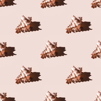 Seamless pattern of clam shells on a pastel orange background. photo