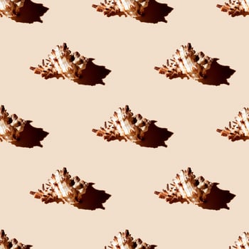 Seamless pattern of clam shells on a pastel orange background. photo