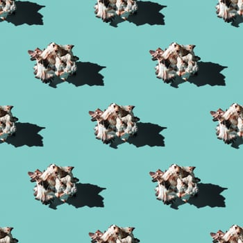 Seamless pattern of clam shells on a blue background. photo