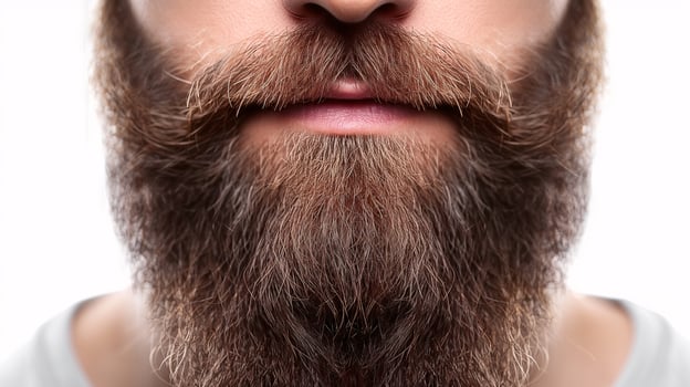 Close-Up of Man's Full Brown Beard and Mustache on White Background photo