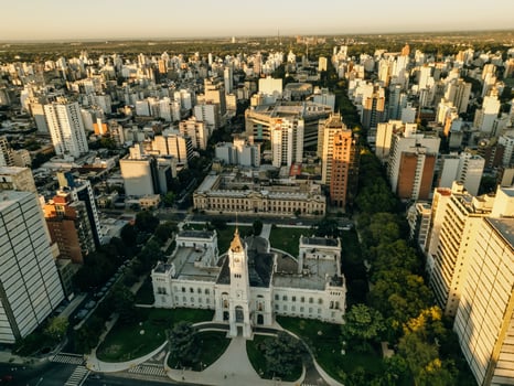 aerial view of Plaza Moreno Fountain in la plata town in Argentina photo