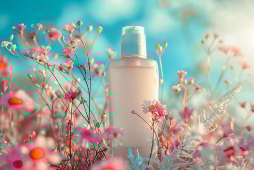 Bottle of moisturizer for skin, natural ingredients. photo