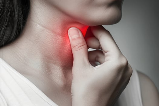 Person is experiencing a sore throat, depicting the discomfort and irritation of a throat ailment, medical attention for soothing relief and recovery, discomfort, colds disease virus bacteria photo