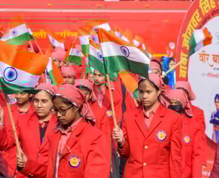 Delhi, India - December 26 2023 - Veer Bal Diwas commemorates the martyrdom of the four sons of tenth and last Sikh Guru Gobind Singh, In Jan 2021 PM Modi announced Dec 26 observed as Veer Bal Diwas photo