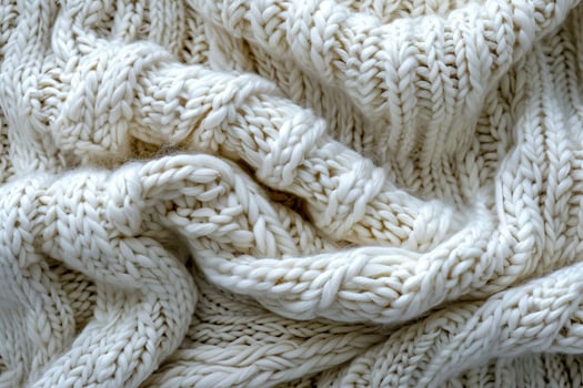 Close-Up Texture of a Cozy Knitted White Woolen Blanket photo