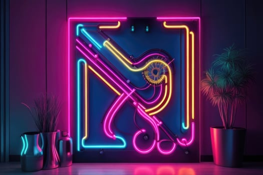 a neon sign with a colorful design photo