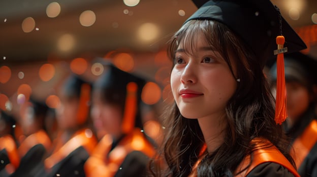 Radiant Graduate Celebrating Commencement Ceremony Indoors photo