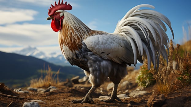 Rooster hen animal farm bird meadow photo