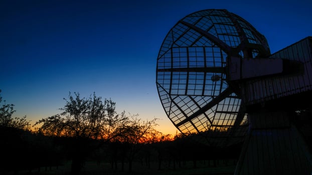 Twilight at Ondrejov Observatory - The Grand Radar Silhouetted Against the Dusky Sky photo