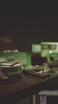 vertical format of vintage shot of obsolete technology photo