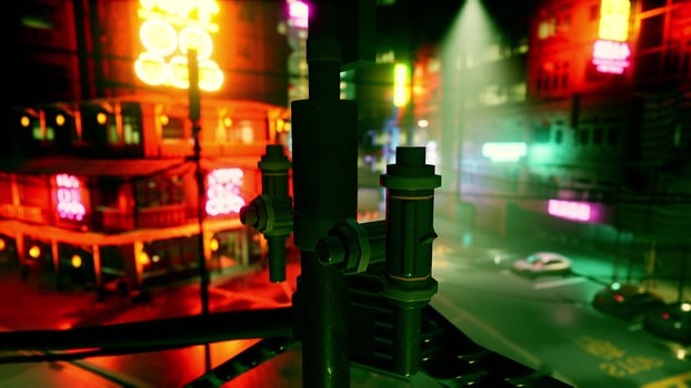 A city street filled with lots of traffic at night photo