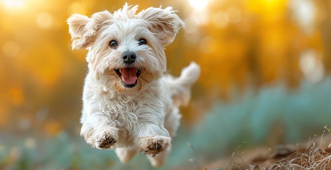 The thrill of the chase, a canine's adventure, fur and paws against the field photo
