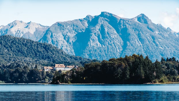 hotel on the shores of a patagonian lake photo