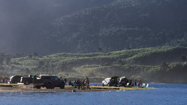 picnic on the shores of the Patagonian lake photo