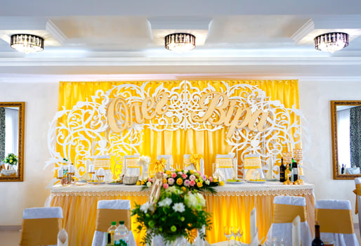 registration of a wedding or banquet hall in yellow tones photo