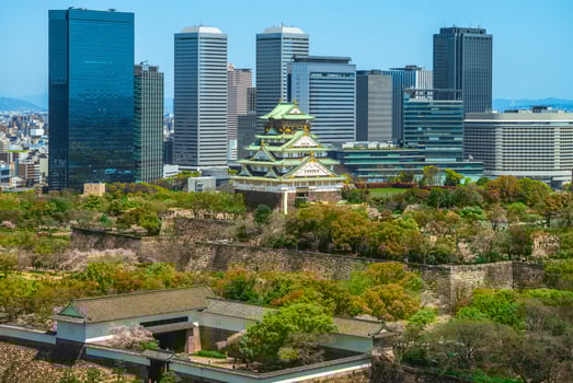 Main keep and the wall of Osaka Castle at osaka city, japan photo